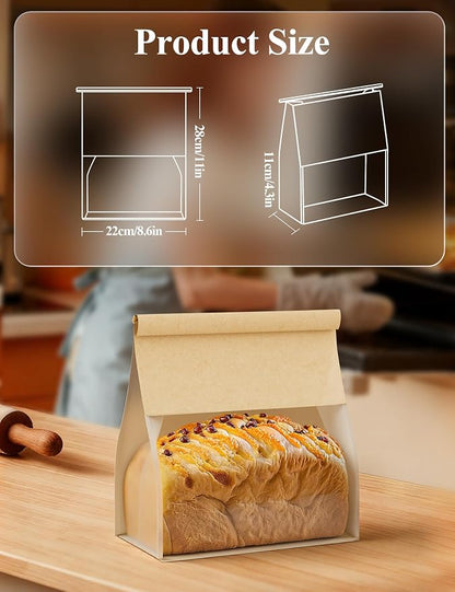 FireKylin Bread Cookie Bags with Window & Tin Tie 8.6x4.3x11.0 (100,Large)