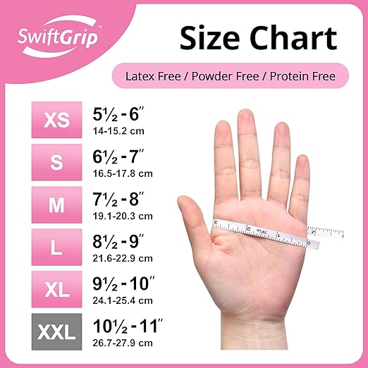 SwiftGrip Pink Nitrile Gloves, 3-mil, Industrial Gloves Disposable Latex Free, for Cleaning & Esthetician, Rubber Powder-Free, 100-ct Box (Large)
