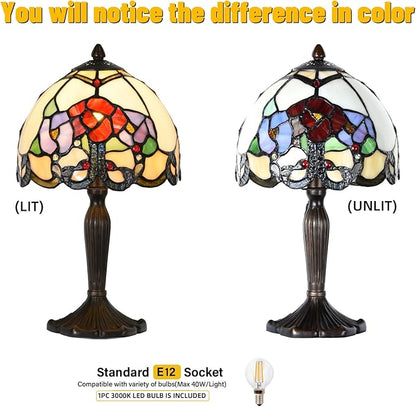 Tiffany Lamp Rose Flowers Design Stained Glass Table Lamp for Living Room Bedroom Bedside Nightstand Home Office