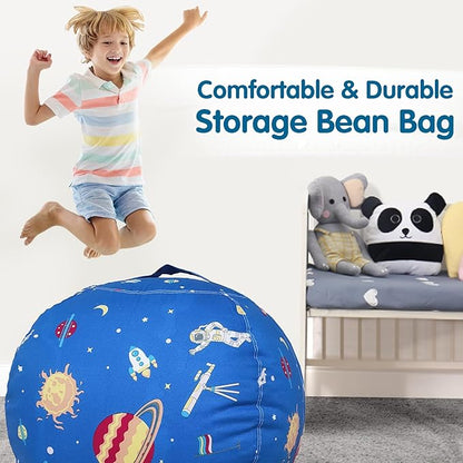 Lukeight Stuffed Animal Storage Bean Bag Chair Cover for Kids, Zipper Beanbag Chair Cover for Organizing Toddler & Kids' Rooms Plush Toys (Outer Space, X-Large)