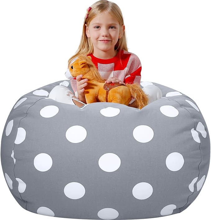 Aubliss Stuffed Animal Bean Bag Storage Chair (Grey Dot, Medium (32''))