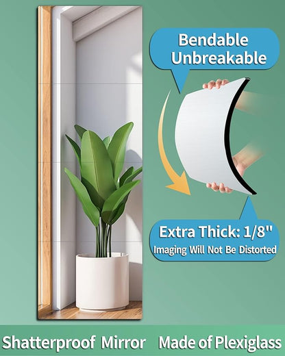 Shatterproof Wall Mirror Full Length for Bedroom, Plexiglass Gym Mirrors For Home, Extra Thick: 0.12 inch, 15.8 x 15.8 inch x 4 Pcs, Workout Mirrors Safe for Kids, Over The Door, Long Wall Mounted