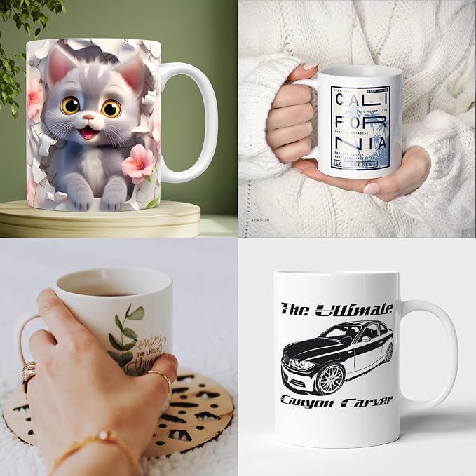 Dmsky Sublimation Coffee Mugs Tazas para Sublimar 11 oz Blank Bulk Coffee Mug White Ceramic Photo Cups with Box, Heat Tape, Sublimation Paper Ideal for Crafts Printing Set of 12