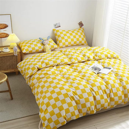 Wellboo Yellow and White Comforter Sets California King Women Men Bright Yellow Checkerboard Grid Bedding Comforters Cotton Modern Yellow Checkered Geometric Quilts Cal King Luxury Elegant Yellow Bed