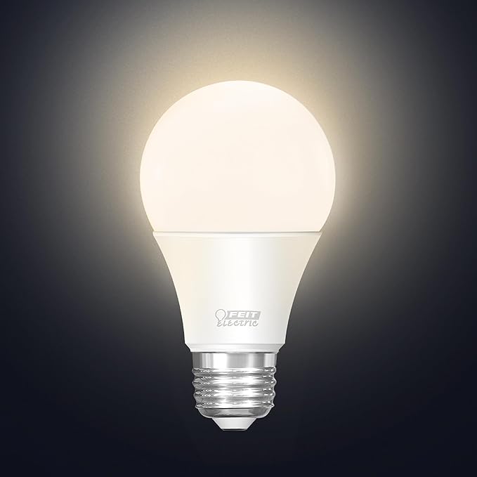 Feit Electric OM60/927CA/AG 60W Equivalent WiFi Dimmable, No Hub Required, Alexa Google Assistant A19 Smart LED Light Bulb, 4.4" H x 2.3" D, 2700K Soft White