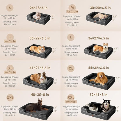 EHEYCIGA Orthopedic Dog Bed for Large Dogs, Waterproof Memory Foam with Sides, Non-Slip Bottom and Egg-Crate Foam Couch Bed with Washable Removable Cover, Dark Grey