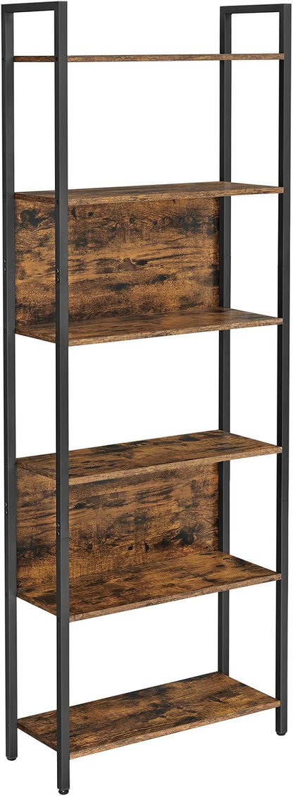 VASAGLE 6-Tier Bookshelf, Book Shelf, Industrial Bookcase, with Steel Frame, for Living Room, Home Office, Bedroom, 9.4 x 23.6 x 73.2 Inches, Rustic Brown and Black ULLS113B01