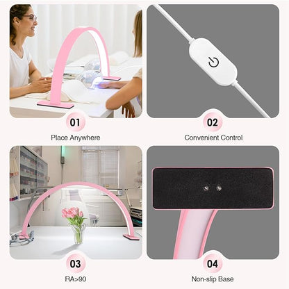 Half Moon Light Nail Desk Lamp, Arch Light for Nail Techs, 22'' Pro Table Lamp for Nails,Tattoo,Eyebrows,Lash Extensions, Skincare, Nail Tech Lamp | Manicure Led Light | Lash Tech Light