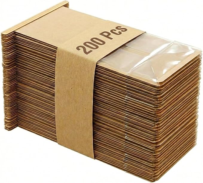 200 Pack Eco-Friendly Kraft Paper Bakery Bags with Clear Window, Reusable Tin Tie Tab Lock for Sealed Freshness, Baked Goods Packaging for Gifting and Bake Sale Extra small(3.9*9.4*3.5Inches)