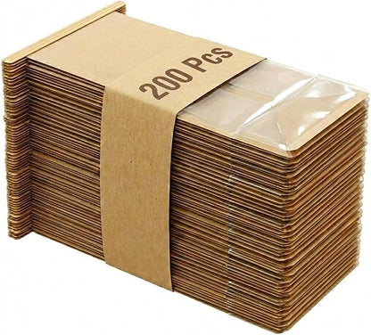 200 Pack Eco-Friendly Kraft Paper Bakery Bags with Clear Window, Reusable Tin Tie Tab Lock for Sealed Freshness, Baked Goods Packaging for Gifting and Bake Sale Extra small(3.9*9.4*3.5Inches)