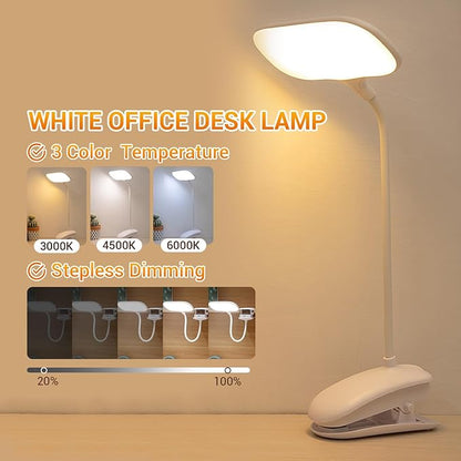 LED Desk Lamp with Clamp, Eye-Caring Clip on Lights for Home Office, 3000mAh Rechargeable Battery Operated Table Lamps,3 Lighting Modes & Brightness Dimmer Light for Kids Students