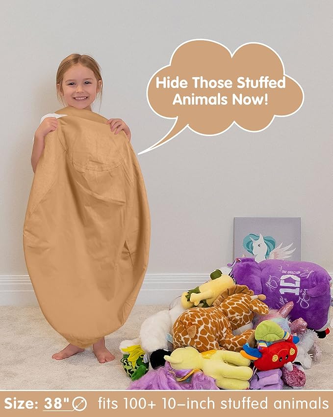 Aubliss Stuffed Animal Bean Bag Storage Chair (Solid Khaki, Large (38''))