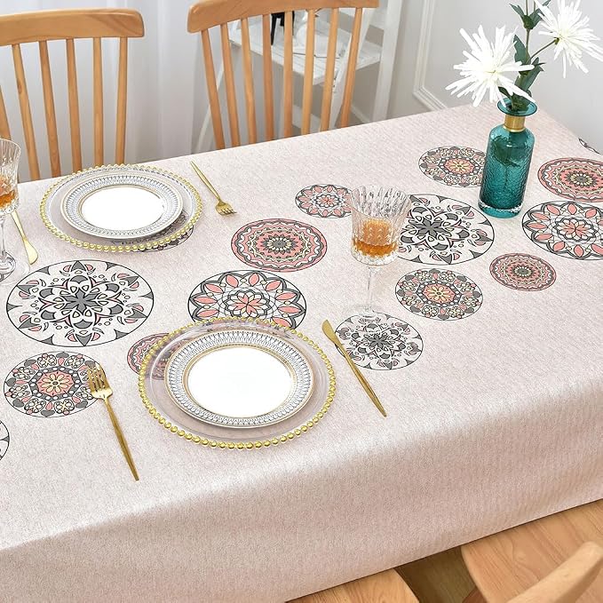 Wipeable Waterproof Tablecloth Vinyl Tablecloths for Rectangle Tables Heavy Duty PVC Tablecloth for Kitchen Dining Table(Flowers-2, 54'' x 54'')