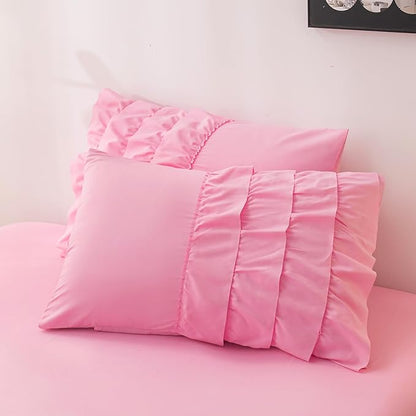 Pink Comforter Set Twin, 5-Piece Bed in a Bag Twin for Teen Girls, Pink Ruffle Bedding Set for Girls Kids, Teen Girls Bedding Sets,Princess Dress Comforter for All Season