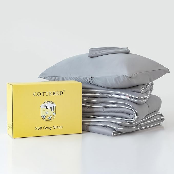 COTTEBED Ultra-Soft King Size Comforter Set, California Cal King Jersey Knit T-Shirt Feel Cozy Durable Cozy Fully Breathable Quilt Bedding Down Blanket and Pillowcase for All Season Use, Dark Gray