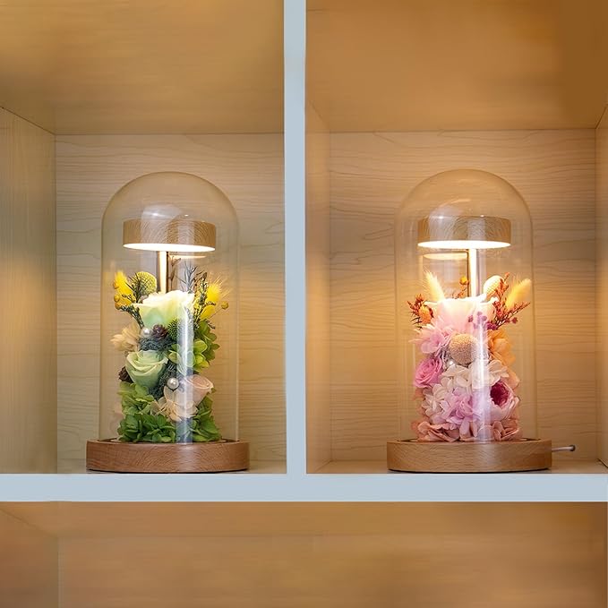 Preserved Fresh Flower Lamp, Room Sleep Lamp with Warm Light, True Immortal Flower Lamp, Decoration for Cabinet, DIY Handmade Flower Unique for Your Partner, Green