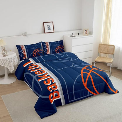 Feelyou Basketball Bedding Set Twin Size Gaming Sports Comforter Set for Kids Boys Girls Decor Ball Games Comforter Basketball Lover Duvet Set Bedroom Quilt Set