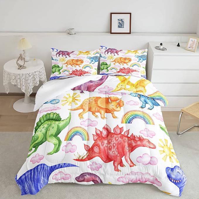CVHOUSE Dinosaur Bedding Set,Dinosaur Comforter,Dinosaur Comforter Set King,Microfiber Quilt Set with 1 Comforter and 2 Pillow Cases- 3 Piece