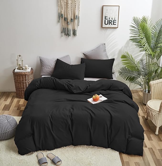 Black Comforter King Plain Black Bedding Set Pure Black Bedding Soft Durable Comforter Set Men Lightweight Solid Black Blanket Women Breathable True Black Bed Comforter Set