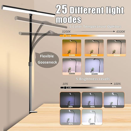 Led Eye-Caring Desk Lights for Home Office, Modern Office Lamp, 12W Dimmable & 5 Color Modes Extra Bright Tall Architect Clamp Lamp for Workbench Monitor Crafting
