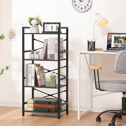 Yoobure 4 Tier Bookshelf - Small Book Shelf Industrial Bookcase, Narrow Book Case Book Storage Organizer for CD/Movie/Book, Bookshelves for Bedroom Office Living Room Charcoal Gray