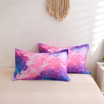 A Nice Night Galaxy Bedding Sets Outer Space Comforter 3D Printed Space Quilt Set King Size Glitter Pink Color,for Children Boy Girl Teen Kids