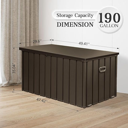 Domi 190-Gallon Outdoor Storage Box – Waterproof, Lockable Storage Cabinet for Patio Furniture, Garden Tools & Pool Supplies – Large Metal Storage for Cushions, Toys & More