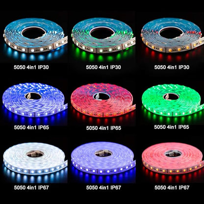 BTF-LIGHTING 5050 RGBW RGB+Cool White(6000K-7000K) 4 Colors in 1 LED Tape Light DC12V 5m 16.4ft 60LED/m Multi-Colored IP65 White 12mm PCB for Bedroom Kitchen Home Decoration(No Adapter or Controller)