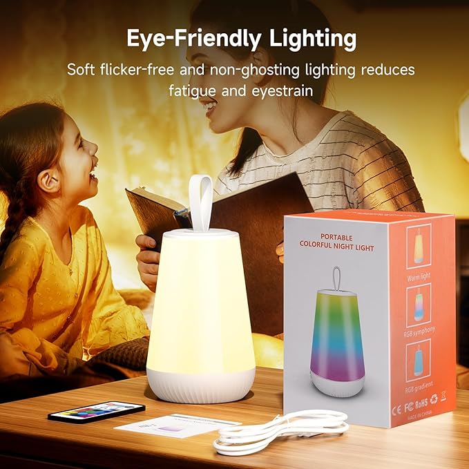 Dimmable Night Light Touch Lamp for Bedroom Rechargeable Remote Bedside Lamp Portable Hanging Table Lamp Changeable Warm White Light Perfect Toy Gift for Kids Adults