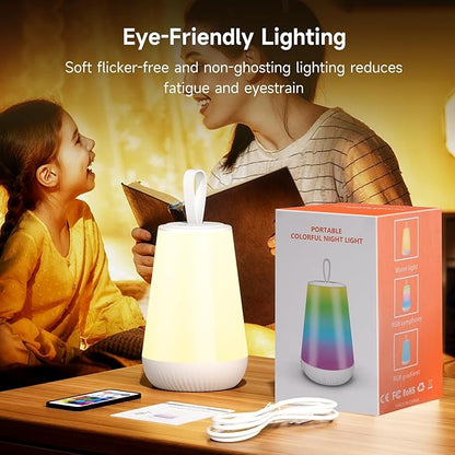 Dimmable Night Light Touch Lamp for Bedroom Rechargeable Remote Bedside Lamp Portable Hanging Table Lamp Changeable Warm White Light Perfect Toy Gift for Kids Adults