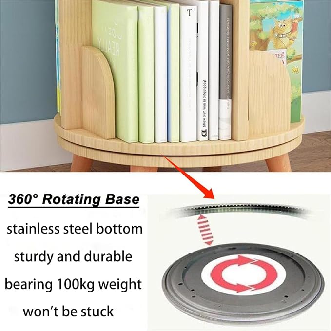 Gdrasuya10 2 Tier Rotating Bookshelf with Legs, Small Rotating Bookshelf Wood Revolving Bookcase Book Organizer Book Display Shelves Storage for Living Room Bedroom Study Room