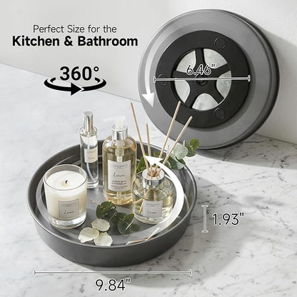 2PCS 9.8" Black Metal Lazy Susan Turntable Organizer | Non-Slip, Easy to Wipe, 360° Rotating Spinning Tray, For Cabinet, Pantry, Table Top, Fridge, Bathroom Vanity, Kitchen Decor