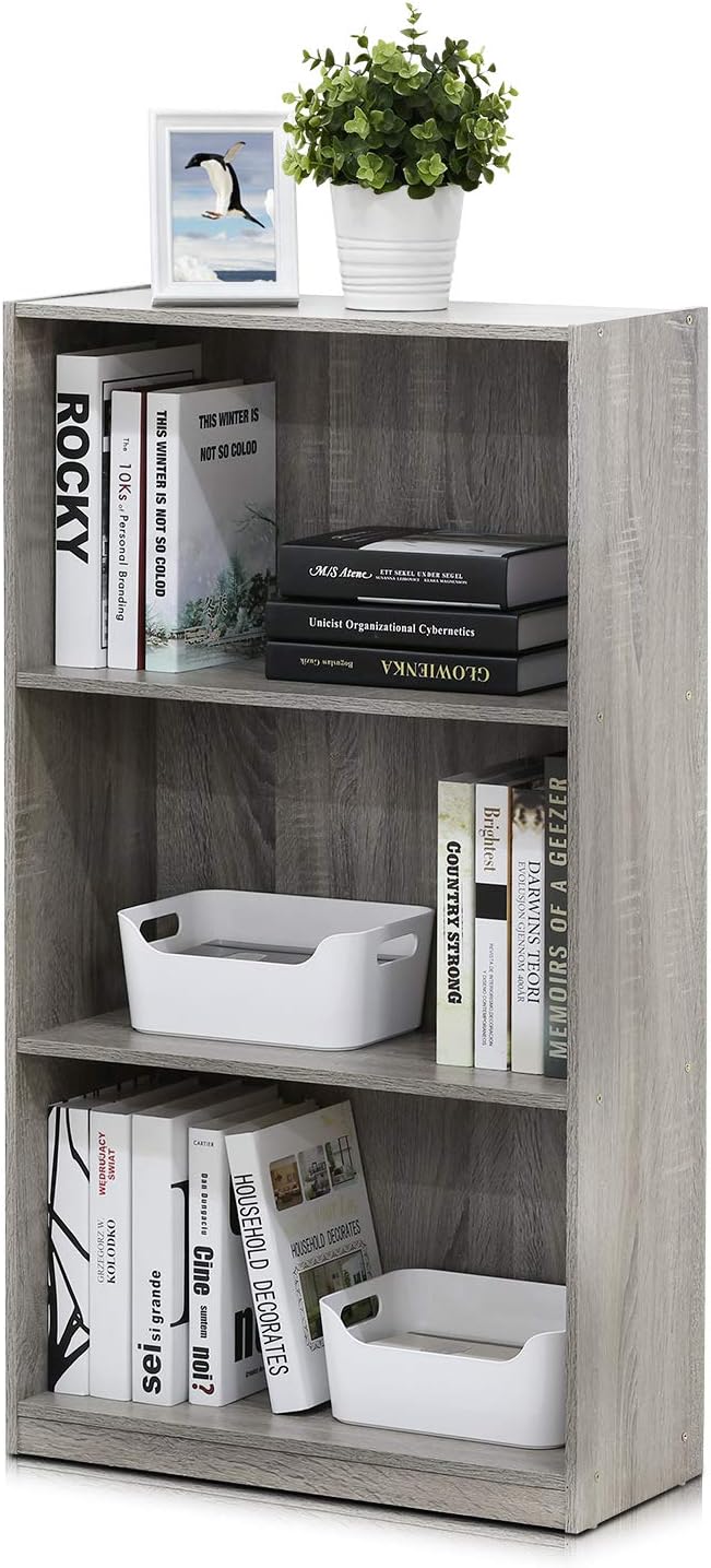 Furinno Basic 3-Tier Bookcase Storage Shelves, French Oak Grey