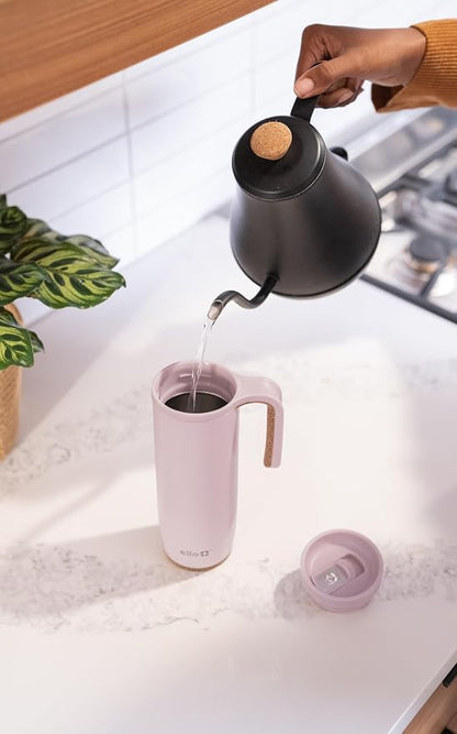Ello Magnet 18oz Vacuum Insulated Stainless Steel Travel Mug with Side Handle and Leak-Proof Slider Lid and Built-in Coaster, Keeps Hot for 5 Hours, Perfect for Coffee or Tea, BPA-Free