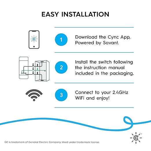GE CYNC Smart Dimmer Light Switch, No Neutral Wire Required, Bluetooth and 2.4 GHz WiFi 3-Wire Switch, Works with Amazon Alexa and Google Home, White (1 Pack)