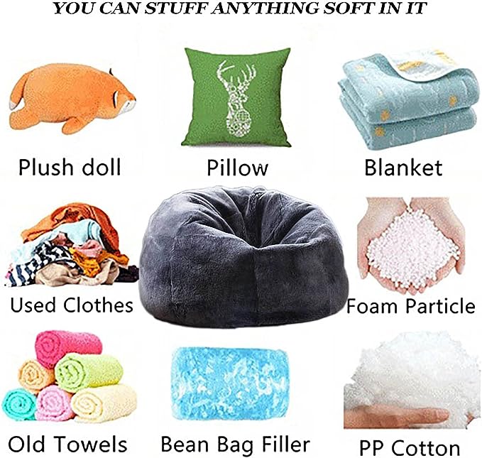 6FT Giant Fur Bean Bag Chair Cover, Ultra Soft Bean Bag Bed for Adults (No Filler, Cover only), Big Round Soft Fluffy Faux Fur Bean Bag Lazy Sofa Bed Cover, Machine Washable Big Size Bean Bag Cover