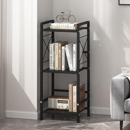 JSB 3 Tier Metal Bookshelf Bathroom Storage Standing Shelf Unit Kitchen Storage Organizer Display Rack Bookcases Shelves for Living Room, Bedroom, Office (Black, 3 Tier)