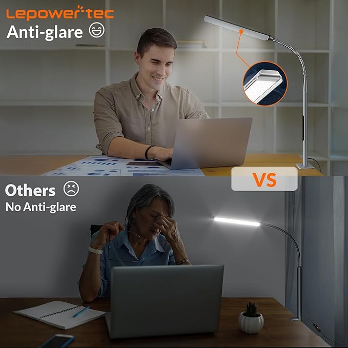 Desk Lamps for Home Office, RG0 Eye-Caring Desk Light, 750LM Desk Lamp, 10 Brightness Touch Table Lamp, 6 Color Temperature, 3 Timer Function, Metal Gooseneck Desk Lamp for Home & Office