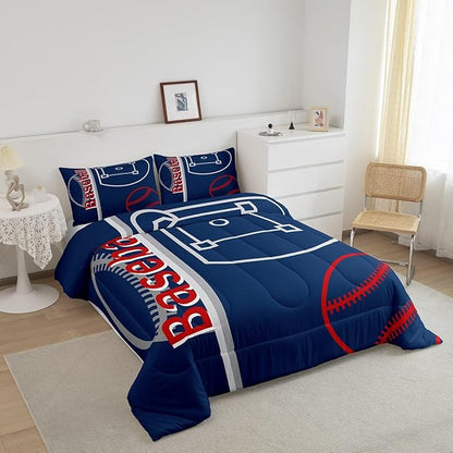 Feelyou Baseball Bedding Set King Size Sports Game Comforter Set for Kids Boys Girls Decor Baseball Gaming Comforter Microfiber Ball Duvet Set Bedroom Quilt Set