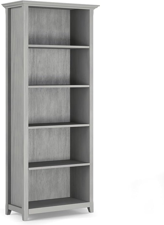 SIMPLIHOME Amherst SOLID WOOD 30 Inch Wide Transitional 5 Shelf Bookcase in Fog Grey, for The Living Room, Study Room and Office