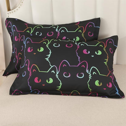 ENCOFT Cat Comforter Set Queen for Girls and Boys Premium 3 Piece Cats Bedding Set Black Comfortable and Breathable for Teens and Adults with 1 Comforter and 2 Pillowcases