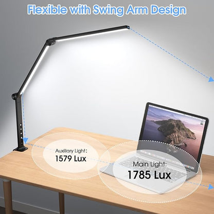 ShineTech LED Desk Lamp with Clamp, Architect Desk Lamp with Dual Light and Adjustable Swing Arm, 4 CCT Modes & 5 Brightness Levels Desk Light
