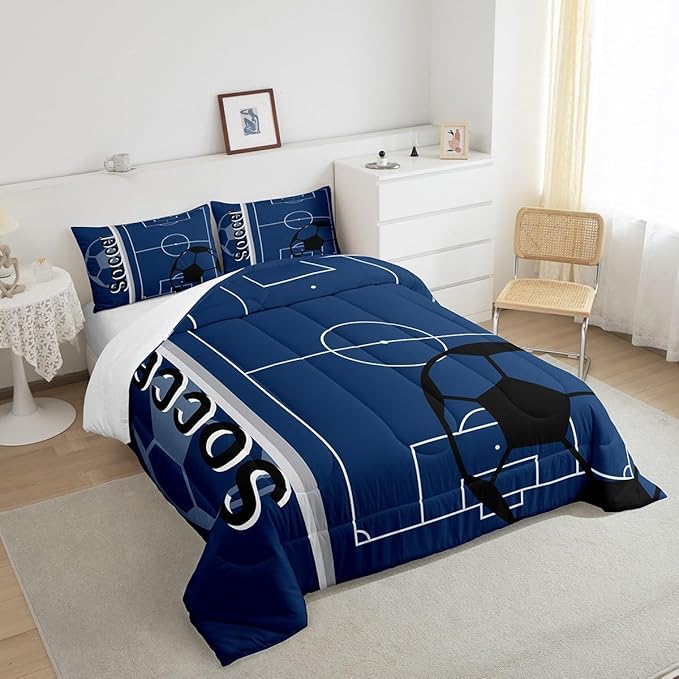 Feelyou Kids Football Comforter Set Queen Size Rugby Sports Bedding Set for Boys Girls Teens Bedroom Decor Soccer Ball Game Comforter Football Lover Duvet Set with 2 Pillow Case