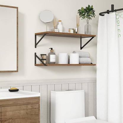 Fun Memories 27.5" W x10 D Floating Shelves, Large Wall Shelves 27.5 Inch Long, Set of 2, Farmhouse Wood Floating Shelf Wall Mounted, Deep Shelves for Bathroom, Living Room, Kitchen, Walnut Color