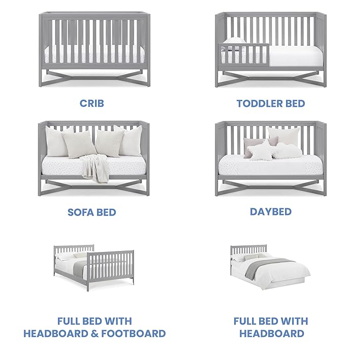 Delta Children Tribeca 4-in-1 Baby Convertible Crib + Simmons Kids Quiet Nights Crib and Toddler Mattress Made from Recycled Water Bottles/GREENGUARD Gold Certified [Bundle], Grey