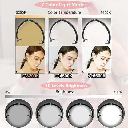 Half Moon Light for Nail Desk with Phone Holder, 29in Half Moon Table Lamp with Wire Controller & Remote, Dimmable Nail Desk Light for Eyelash Extension, Nail Tech, Beauty Care, Tattoos,Crafts