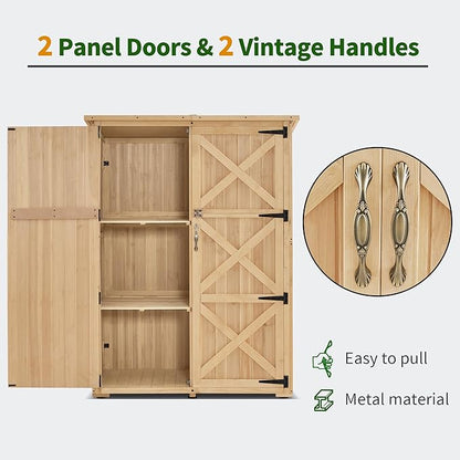Macrout Outdoor Storage Cabinet, Wooden Storage Shed with Lock, Outside Garden Tool Shed with 2 Doors for Patio Yard Lawn, 1933 (Large)