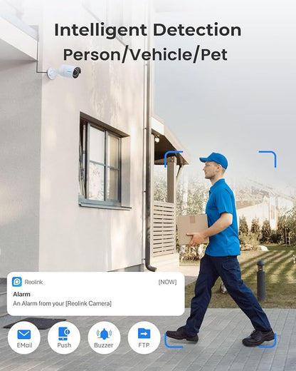 REOLINK 16CH 5MP Home Security Camera System, 8pcs Wired Outdoor PoE IP Cameras with Person/Vehicle/Pet Detection, 8MP 16CH NVR with 4TB HDD for 24-7 Recording, RLK16-410B8-5MP