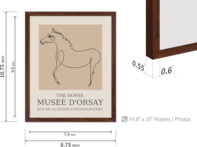Poster Master Vintage Poster - Retro Minimalist Print - Gift for Artist, Friend - Horse, Line Drawing, Sketch, Abstract - Wall Decor for Living Room, Bedroom, 8x10 Brown Framed