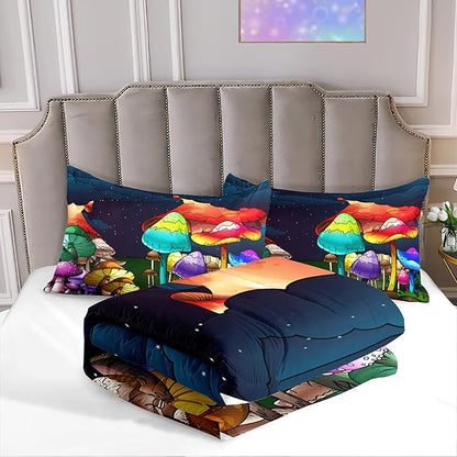 Mushroom Twin Comforter Sets for Girls Mushroom Print Kids Twin Bedding Set Mushroom Twin Girls Bedding Set Twin Comforter Set for Girl, Colorful, 1 Comforter+1 Pillowcase